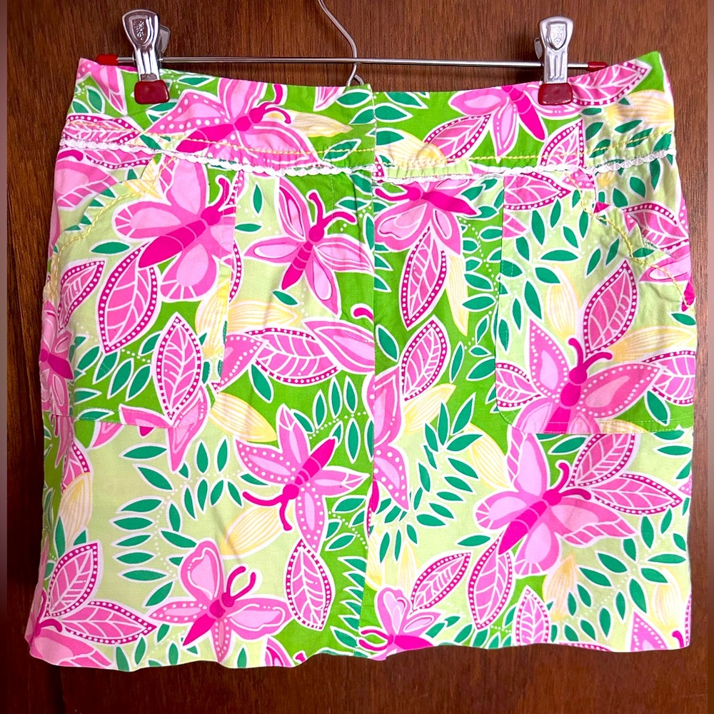 Vintage Lilly Pulitzer White Label Skort Summer Fling Pink Butterfly Size 6
